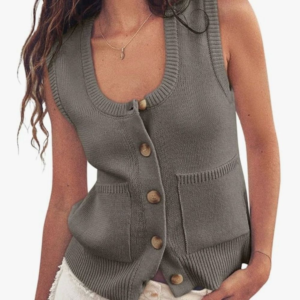Women's Olive Knit Button-Up Tank Top